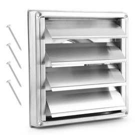 4-Inch Metal Dryer Vent Cover, Stainless Steel Wall Mount with Louvered Design, Exterior Vent with Screws and Gasket
