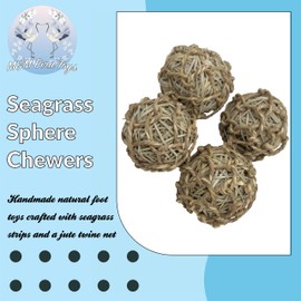 5017 Pk4 Seagrass Sphere Chewers – Handwoven Natural Foraging & Chew Toys for Parrots– Shreddable Bird Foot Toys – Enrichment & Cage Toys for Small & Medium Birds - Made with Natural Seagrass Strips