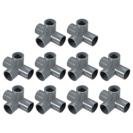 sourcing map 10 Pcs PVC Fitting, 4 Way PVC Fitting 1" 0.98" PVC Connectors PVC Elbow PVC Pipe Fittings PVC Coupling PVC Furniture Corner Connector for DIY Garden Support Structure, Grey