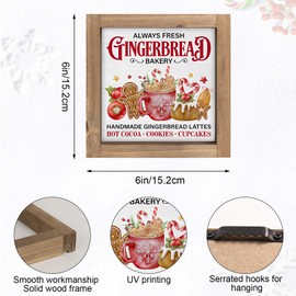 pechpell Gingerbread Christmas Baking Decorations, 6 Inch Wooden Gingerbread Bakery Sign, Rustic Winter Holiday Home Kitchen Shelf Coffee Table Tiered Tray Hot Cocoa Bar Mantel Farmhouse Xmas Decor