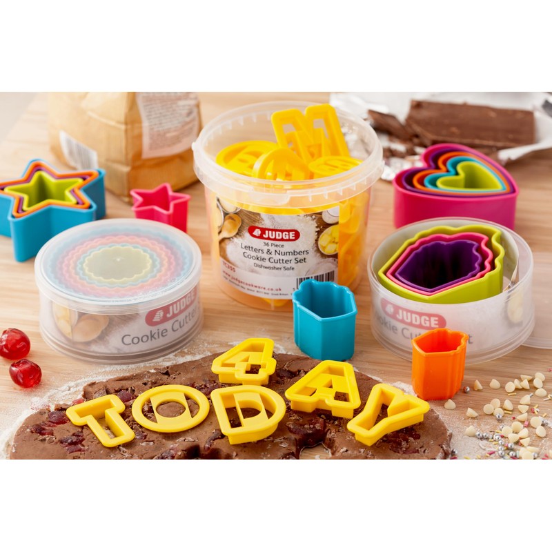 Judge 36 Piece Coloured Cookie Cutter, Letters and Numbers, Yellow,