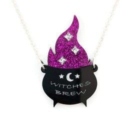 Witches Brew Cauldron Acrylic Necklace, Vintage Inspired Witchy Aesthetic Jewelry for Women