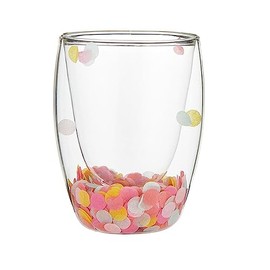 Slant Collections Birthday Gifts Double Wall Confetti Filled Stemless Wine Glass Acrylic Wine Glass, 10-Ounce, Pink/Yellow/Blue