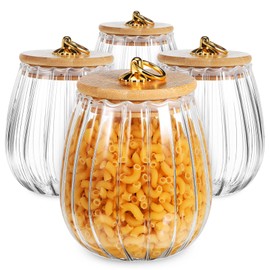 Healeved 4PCS GLASS FOOD STORAGE JARS: Delicate Thicken Glass Storage Containers with Lids, Decorative Jar for Candy Cookies Coffee 750ml
