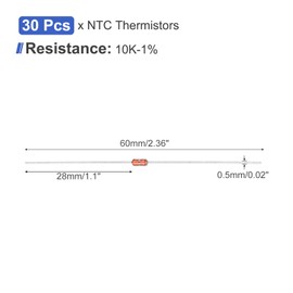 sourcing map 30 Pcs NTC Thermistors Resistors MF58 3950B 10K-1% Ohm Glass Sealed Temperature Sensors for Household Appliances Temperature Measurement Control