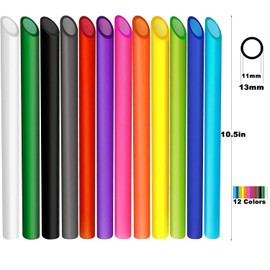 NINU 12-Pack Reusable Plastic Boba Straws, 10.5 inch Long 13mm Wide Bubble Tea Straws for Smoothie Tapioca Pearls with Cleaning Brush-Pointed Design
