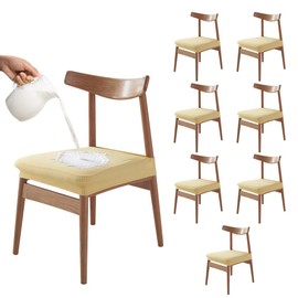 CEYAZYE Waterproof Seat Covers for Dining Room Chairs Set of 8, Removable Washable Stretch Seat Slipcovers Protectors for Home, Kitchen, Banquet, Hotel(Khaki)