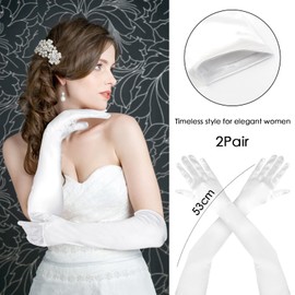 WPNCYK 2 Pair White Long Gloves, White Gloves, White Gloves Fancy Dress, Satin Gloves Elbow Length Satin Gloves, Silk Gloves, 1920s Opera Gloves Long Gloves for Women for Evening Party Opera Bridal