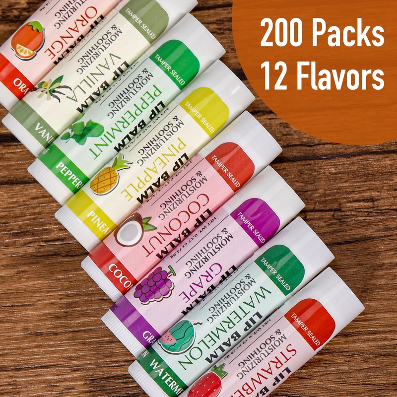 AZEN 200 Pack Lip Balm, Natural Lip Balm Bulk, Lip
