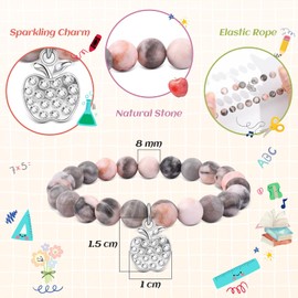 FANCIBAND Teacher Gifts, Apple Beaded Bracelets For Women Natural Stone Beads Bracelet For Women 2025 Graduation Teacher Appreciation Gift For Teachers From Students - Pink Zebra