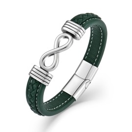 Raymard Mens Infinity Bracelet - Premium Leather Bracelet for Men with Stainless Steel Clasp - Leather - Green