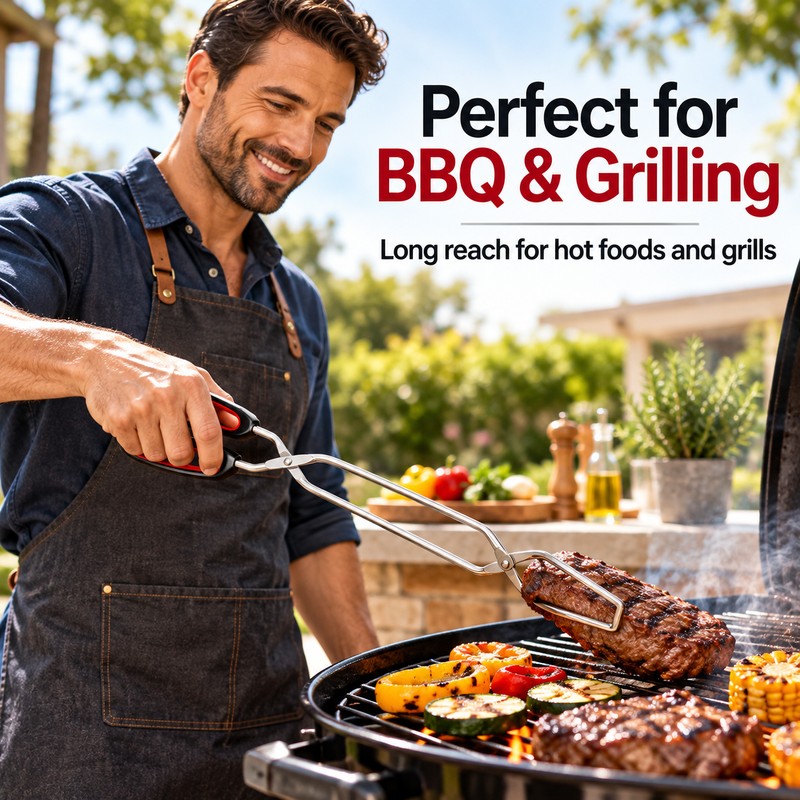 28 cm Stainless Steel BBQ Tongs – Non-Slip Long Handle