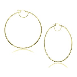 HUG A HOOP - 925 Sterling Silver Gold Overlay Textured Hoop Earrings, Round Thin 2mm Click-Top Hoops 12mm-70mm, Metal, Cubic Zirconia