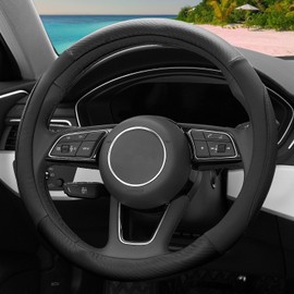 YUANST Car Steering Wheel Cover, Soft Microfiber Leather, Breathable Anti-Slip, Universal Fit 15 Inch for Cars, SUVs, Vehicles, Sedans, Trucks, Vans -Black