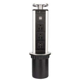 Pop Up Outlet, Us Plug Aluminium Alloy Shell Tensile Type Pop up Power Desktop Worktop Kitchen Electric Socket 3-Outlet Power Socket + 2 USB Port for Office, Meeting Room, Home,