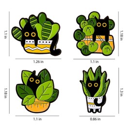 4Pcs Cute Black Cat Enamel Pins Creative Plant and Flowerpot Design Lapel Accessories Gifts for Cat and Plant Lovers Teen Boys Teen Girls and Cat Decorations