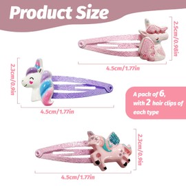 Children's Hair Clips, Pack of 6 Hair Clips Girls, Unicorn Hair Clips, Hair Clips Girls Glitter, for Girls Children