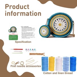 FACE N FACE DIY Crochet Daisy Clutch & Coin Purse Set Kit for Beginners – Blue Yarn Bag Making Kit with Metal Chain, Zipper, D-Rings & Step-by-Step Instructions – Easy Beginner Craft Gift for Adults