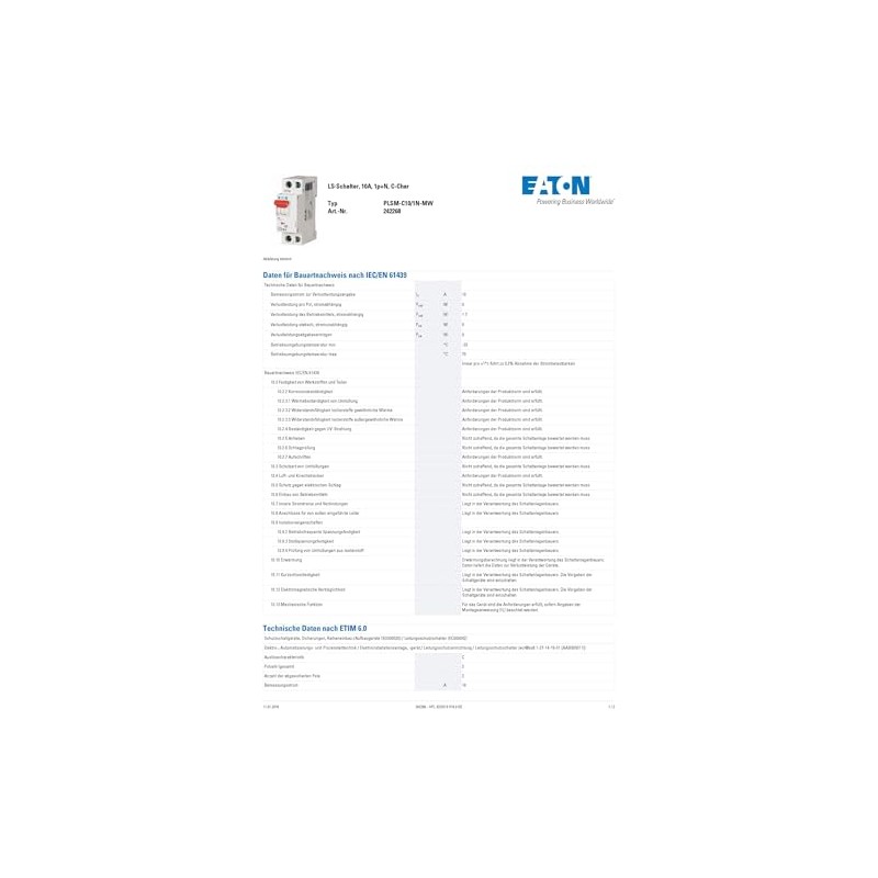 Eaton PLSM C10/1 N/MW Circuit Breaker