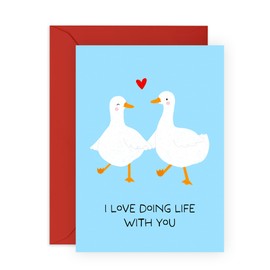 Heartfelt Message Goose Couple Love Card – “I Love Doing Life with You” – Gifts for Him, Her, Partner, Husband, Wife, Boyfriend, Girlfriend, Babe, Spouse, Fiance - Anniversaries - Comes with Stickers