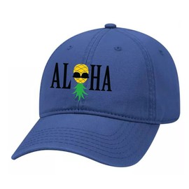 Men's Aloha Upside Down Pineapple Hawaii Embroidered Unisex Twill Dad Hat Adjustable Baseball Cap, Royal