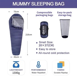 QEZER Down Sleeping Bag for Adults 0 Degree Sleeping Bag with 620 Fill Power Down Ultralight Mummy Sleeping Bag Backpacking Sleeping Bag