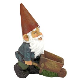 Design Toscano QM2433000 Wheelbarrow Willie Garden Gnome Statue Bird Feeder, 12 inch, Multicolored