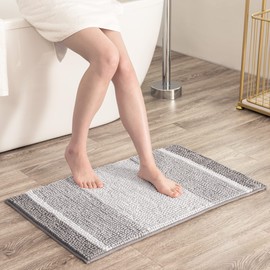 SUBRTEX Bathroom Rugs, Chenille Bath Mat, Gradient Stripe Pattern Soft Plush Bath Rug Shower Mat Water Absorbent Shower Mat Quick Dry Machine Washable(Taupe,20" x 32")