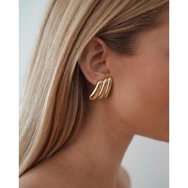 SLOONG Chunky Gold Earrings for Women - Trendy Statement Jewelry 2024 Big & Vintage Styles Non-Tarnish Gold Chunky Earrings (Gold)
