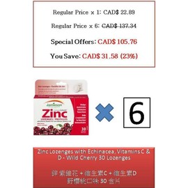 Jamieson 1922 30 L Zinc Lozenges + Echinacea, Vitamins C & D - Wild Cherry - Jamieson