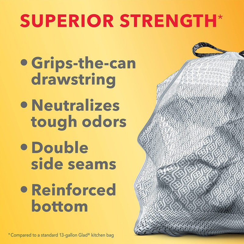 Glad Forceflex Odorshield Tall Kitchen Drawstring Trash Bags, Gain Original,