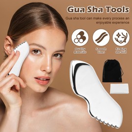 Stainless Steel Gua Sha, Gua Sha Facial Tools, Comb Edges and Surfaces Guasha Face Skin Massage, Metal Gua Sha Sculpting Tool foe Face Body Eyes Neck