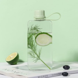 ImnBest Tritan Transparent Flat Water Bottle samll Water Bottle Slim Square Pocket Bottle Water Flask, BPA Free/Slim Design/Leak Proof Water Bottle for Travel, Outdoor, Sports (Matcha Green, 400ML)