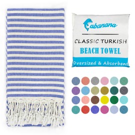 cabanana Turkish Beach Towel Oversized - 39"x71" Quick Dry Sand Free Thin Beach Towels for Adults,Extra Large Cotton Lightweigh Travel Towel for Beach Accessories (Blue)