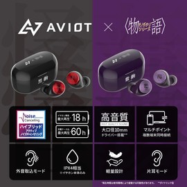AVIOT Monogatari Series Collaboration Wireless Earphones, 190+ Special Voices, Special Design, Hybrid Noise Cancelling, Up to 60 Hours Playback, IPX4 Waterproof (TE-D01v-MGT