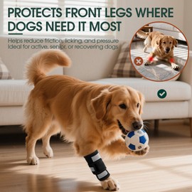 Kuoser Dog Front Leg Brace, Adjustable Dog Elbow Brace with Reflective Strip, Compression Dogs Leg Sleeve to Stop Licking, Carpal Wrist Support Elbow Pads for Dogs Arthritis, Sprain, Injury Recovery