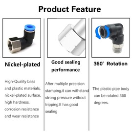 CEKER 4MM Female Elbow Airlines Push Fittings 90 Degree Push to Connect Fittings Air Fittings, PL 4mm Tubing Od x 1/4" Npt Thread Pneumatic Push In Connectors Quick Connect Tube Fittings 5Packs