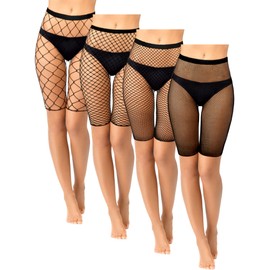 Newcotte 4 Pcs Fishnet Shorts High Waisted Mesh Short Leggings See Through Fishnet Tights Cover up Shorts for Women (Common)