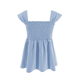 Bingerlily Girls Summer Casual Tops Square Neck T Shirts Cute Smocked Top Tees Blue