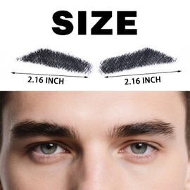 Fake Eyebrows, One Pair False Eyebrows Natural Invisible Realistic 100% Handmade Full Lace, Re-Usable False Eyebrow Extensions for Man and Women (A03)