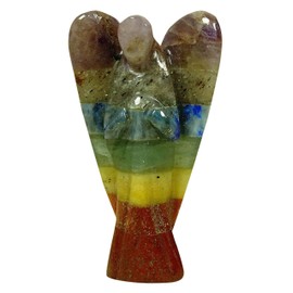 Hand Carved 7 Chakra Multi Stone Angel Pocket Crystal Guardian Reiki Healing Figurines Statue With Gift Box
