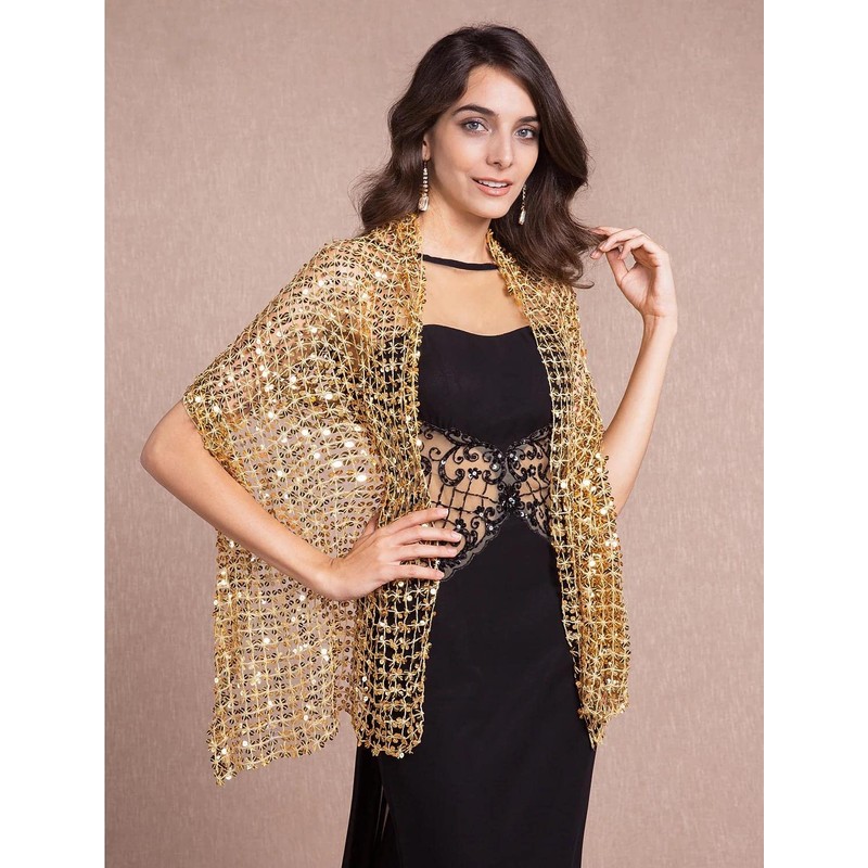 RZTA Sparkling Metallic Shawls and Wraps with Buckle for Evening