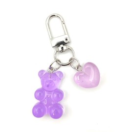 4Trails Gummy Bear Keychain with Heart Charm, Resin Bear Lucky Cute Keyring (Purple)
