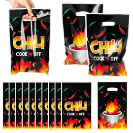3sscha 50Pcs Chili Fire Party Favor Bag Red Hot Pepper Flame Plastic Waterproof Goodie Bag Cook Off Contest Decoration Rectangular Gift Bags for Kids Picnic Home Theme Party Favor Supplies
