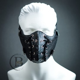 Beyond Retro Gothic Steampunk Leather Mask Biker Men Women Half Face Mask Airsoft Punk Rivets Black Masquerade Leather Mask (Black/Criss Cross Lace)