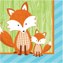 Creative Converting 16 Count 2 Ply Forest Fox Beverage Napkins, Brown/Green