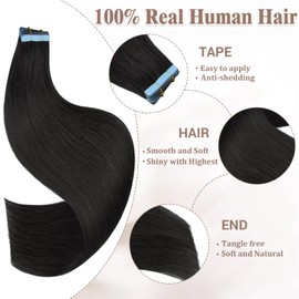 Lveyan Tape in Hair Extensions Human Hair, 12 Inch Jet Black Remy Human Hair for Women Skin Weft 20pcs 40g/pack Invisible Tape in Hair Extensions (#1, 12 Inch)