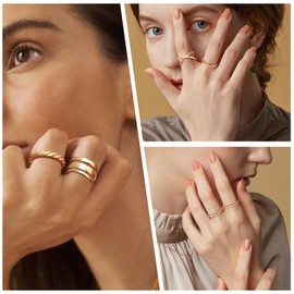 FANCH 12PCS 14K Gold Rings Set for Women, Open Chunky Twist Diamond Cross Rings Non Tarnish Gold Plated Knuckle Stackable Layered Thumb Rings Plain Band Rings, Perfect for Wedding Rings Size T1/2