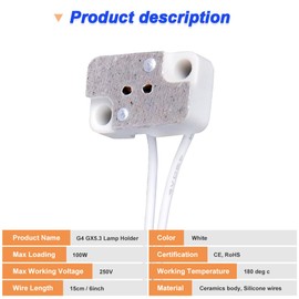 DKARDU G4 GX5.3 Lamp Holder, LED Bulbs Rectangular Porcelain Socket for MR16 MR11 LED CFL Halogen Bulbs with 15cm/6" Wire Leads, with Wire Connectors (10 Pcs)