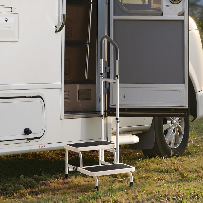 NORTTA 2-Step Stool with Adjustable Handrail for Adults - Lightweight